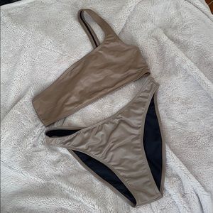 Brown shimmery one shoulder bikini